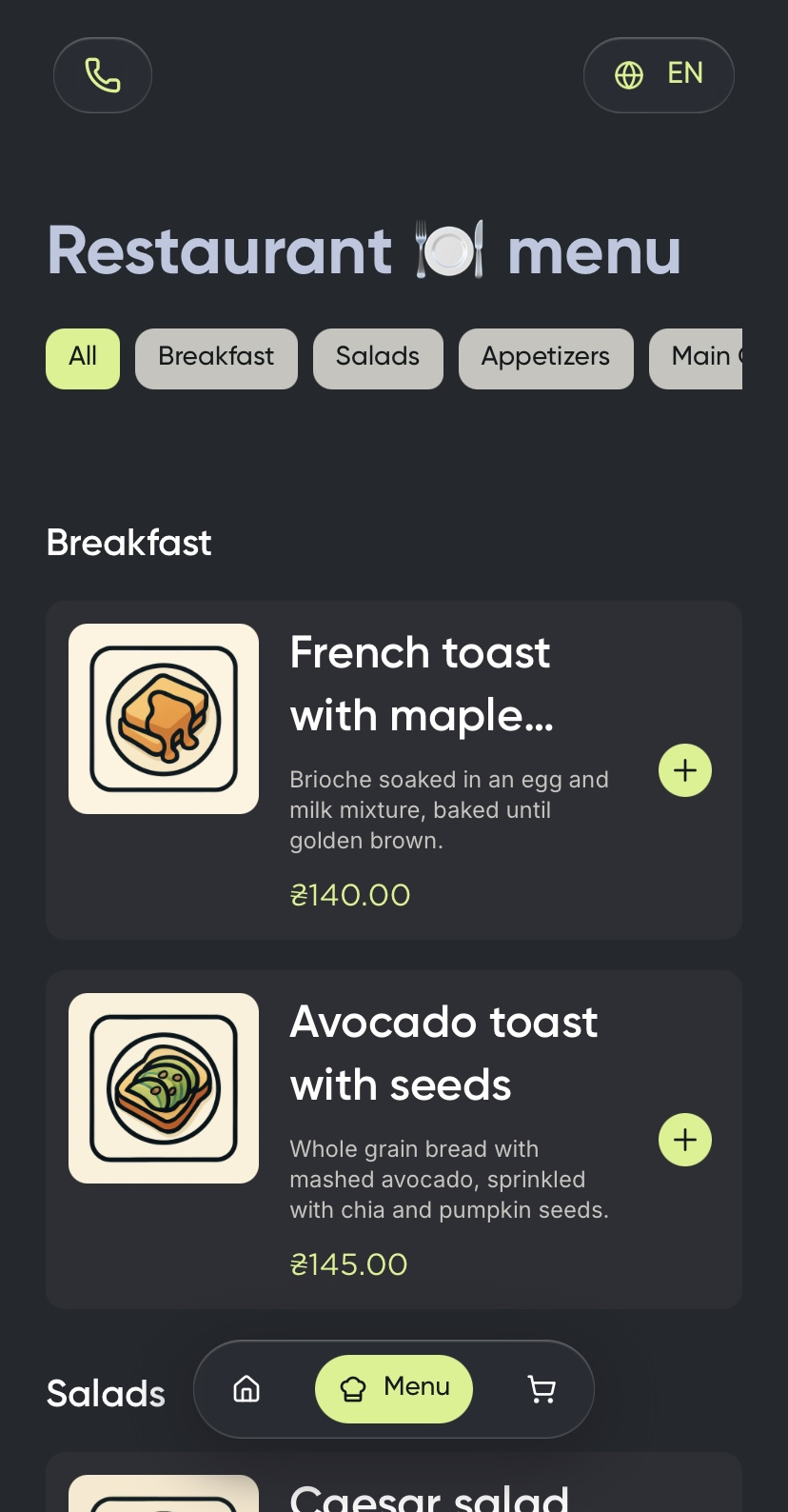 Hotel Services Menu